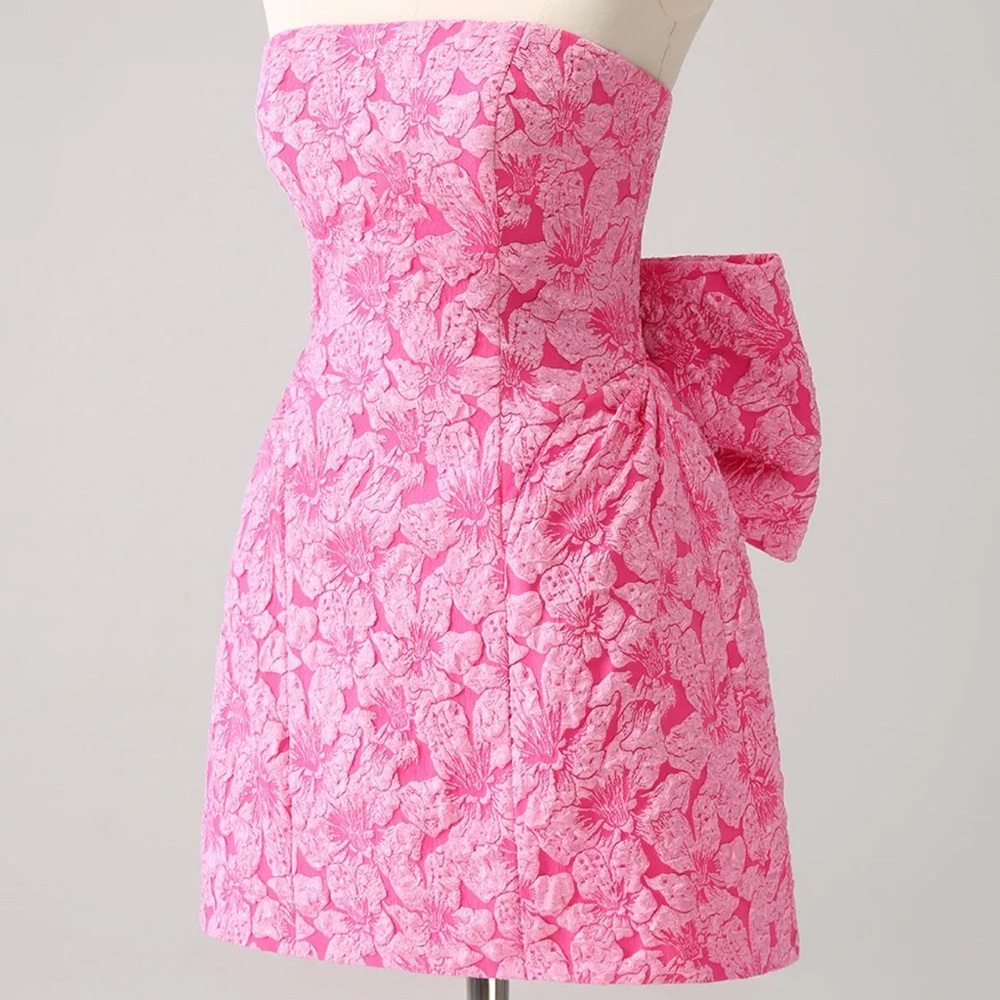 Elegant Strapless Pink Floral Dress